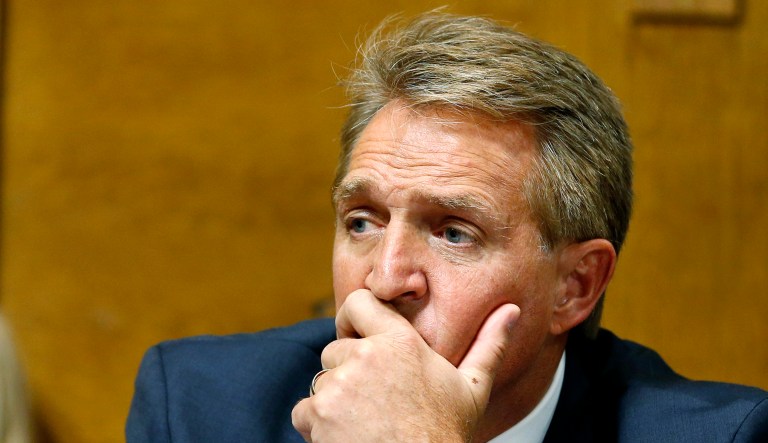 Sen. Jeff Flake, R-Ariz., listens during a Senate Judiciary Committee hearing in D.C.