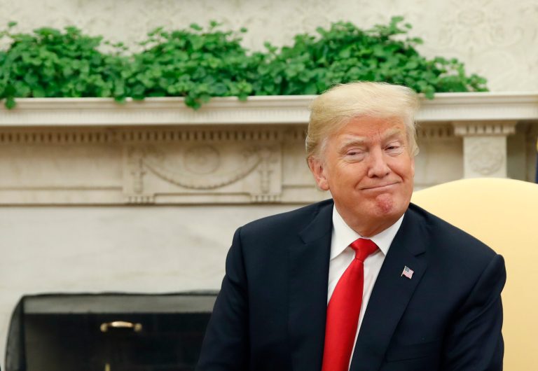 President Donald Trump pauses while speaking during a meeting with Chilean president Sebastian Pinera, in the Oval Office of the White House, Friday, Sept. 28, 2018, in Washington.