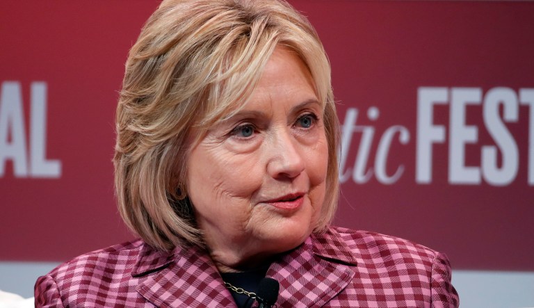 Former Secretary of State Hillary Clinton talks with Jeffrey Goldberg, editor in chief of The Atlantic, during The Atlantic Festival, Tuesday, Oct. 2, 2018, in Washington.