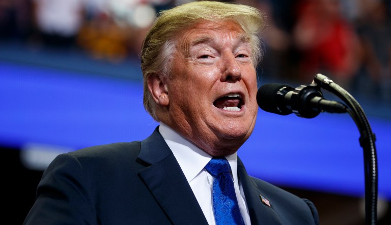 President Donald Trump speaks during a campaign rally at the Landers Center Arena, Tuesday, Oct. 2, 2018, in Southaven, Miss.