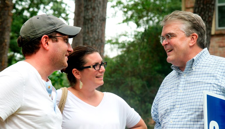 Jim and Claire Silliman (pictured left and center) speak with nine-term incumbent Rep. John Culberson, R-Texas, who was campaigning on foot through the neighborhoods of the Texas 7th Congressional District in Houston. Culberson is locked in a tight race against his Democratic challenger Lizzie Pannill Fletcher in district which voted for Hillary Clinton in the 2016 presidential election.
