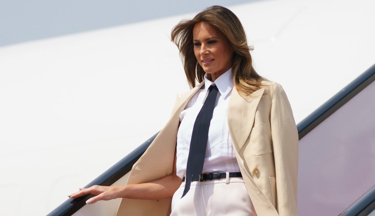 First lady Melania Trump arrives at Cairo international airport, Egypt, on Saturday.