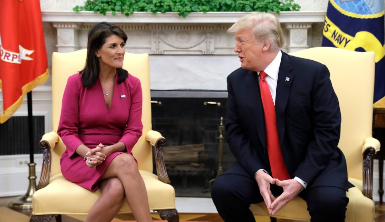 President Trump meets with outgoing U.S. Ambassador to the United Nations Nikki Haley in the Oval Office of the White House in Washington, D.C.