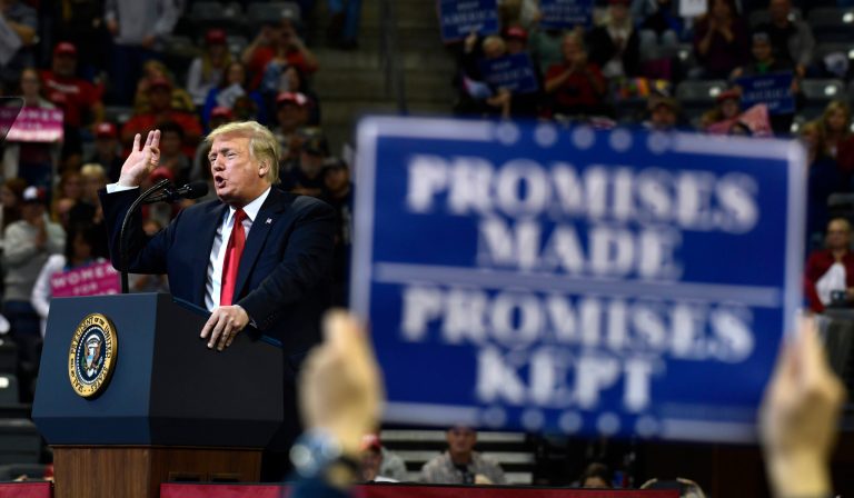 President Donald Trump speaks at a rally in Council Bluffs, Iowa, Tuesday, Oct. 9, 2018.