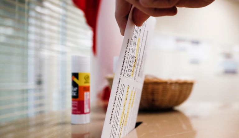 A voter casts their ballot in Ohio.