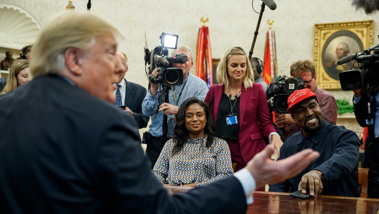 President Trump meets with rapper Kanye West in the Oval Office of the White House.