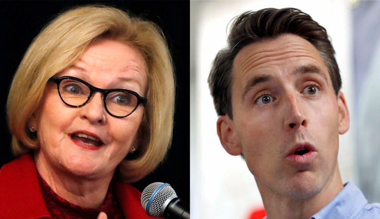 Sen. Claire McCaskill, D-Mo., and state Attorney General Josh Hawley, her Republican opponent, are pictured.