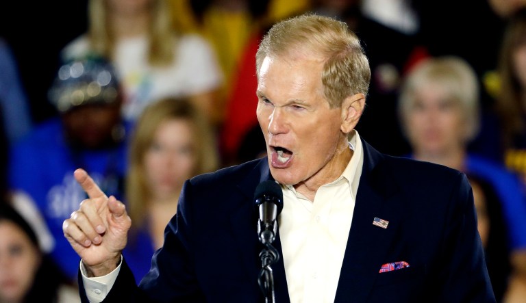 U.S. Sen. Bill Nelson, D-Fla., gestures during a campaign rally for Florida Democratic gubernatorial candidate Andrew Gillum and himself on Oct. 22, 2018 at the University of South Florida in Tampa, Fla. 