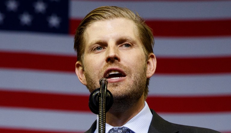 Eric Trump speaks at an event.