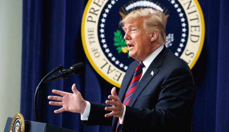 President Trump speaks during an event in D.C.