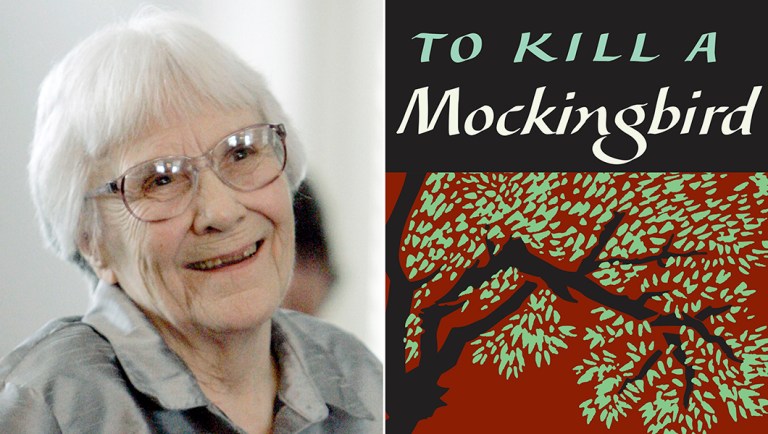 This combination photo shows author Harper Lee during a ceremony honoring the four new members of the Alabama Academy of Honor at the Capitol in Montgomery, Ala.