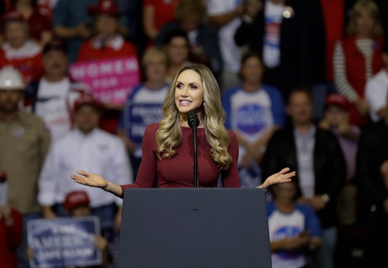 Lara Trump, during a campaign rally for his father-in-law, President Donald Trump, Monday, Oct. 22, 2018, in Houston.