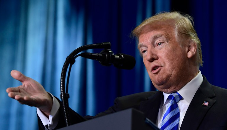 President Trump talks about drug prices during a visit to the Department of Health and Human Services in Washington, Thursday, Oct. 25, 2018.
