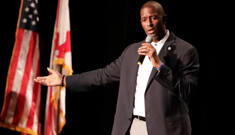 Democratic candidate for Florida governor Andrew Gillum speaks to students and supporters at Bethune-Cookman University Friday, Oct. 26, 2018, in Daytona Beach, Fla.