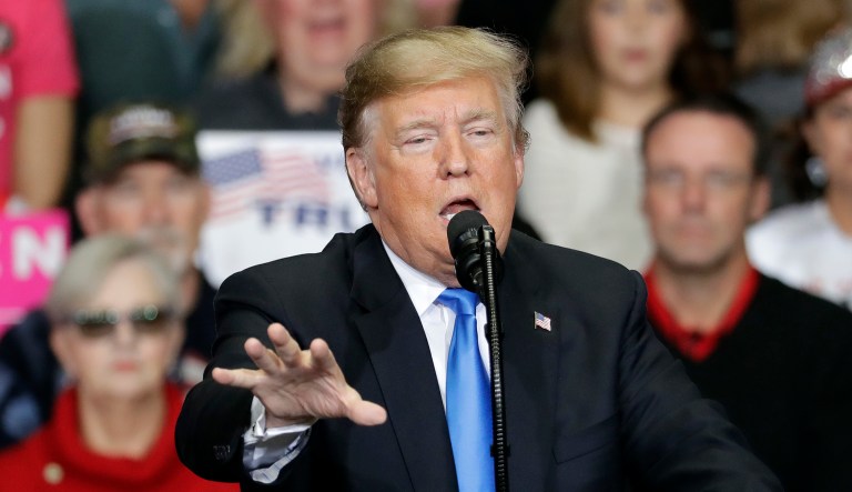 President Trump gestures as he speaks during a campaign rally.