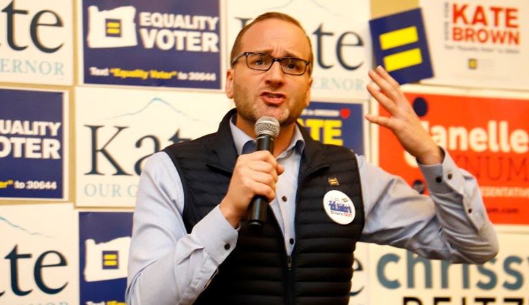 HRC president Chad Griffin appears at a phone bank event for HRC-endorsed candidate Kate Brown for Oregon governor in Portland, Ore.
