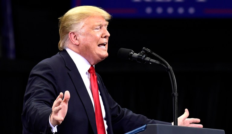 President Trump speaks during a rally.