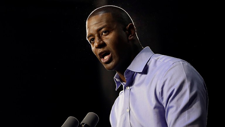 Andrew Gillum, Democratic gubernatorial candidate for Florida, speaks during a campaign rally.