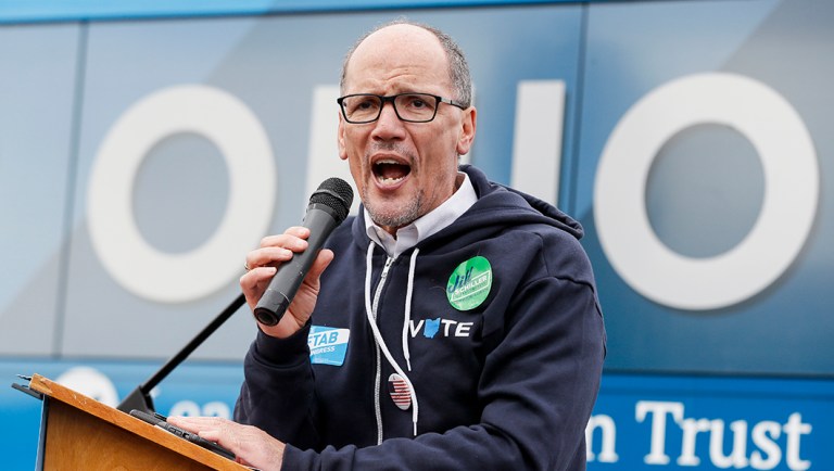 Tom Perez, Chairman of the Democratic National Committee, speaks during an early voting campaign event.