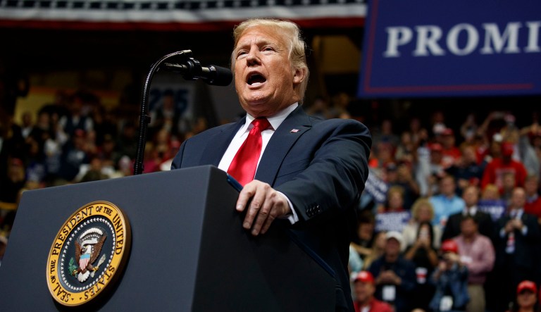 President Donald Trump speaks during a campaign rally, Sunday, Nov. 4, 2018, in Chattanooga, Tenn.