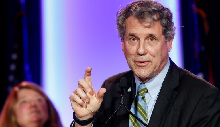 Sen. Sherrod Brown, D-Ohio, speaks after winning his reelection bid during the Ohio Democratic Party election night watch party, Tuesday, Nov. 6, 2018, in Columbus, Ohio.
