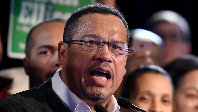 Minnesota Attorney General-elect Keith Ellison speaks during the election night event.
