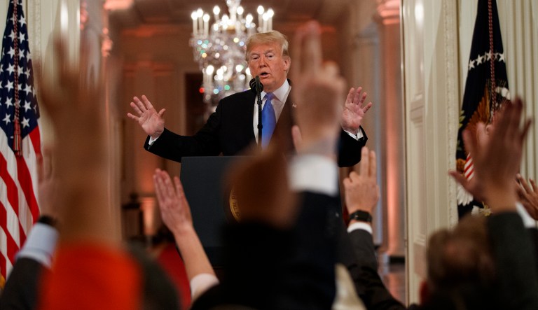 President Trump takes questions from journalists during a news conference in the East Room of the White House, Wednesday, Nov. 7, 2018, in Washington. 