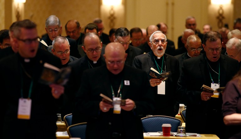 Members of the United States Conference of Catholic Bishops gather for the USCCB's annual fall meeting, Monday, Nov. 12, 2018, in Baltimore.