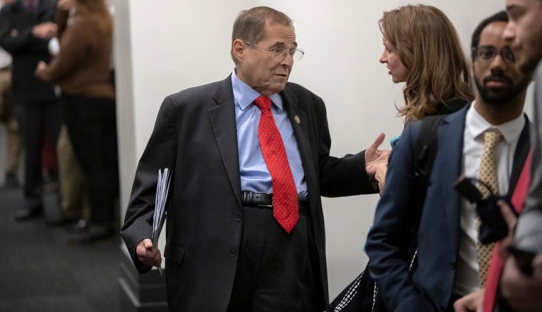 Rep. Jerrold Nadler, D-N.Y., the ranking member of the House Judiciary Committee, speaks with reporters as the House Democratic Caucus gathers to discuss their agenda when they become the majority in the 116th Congress, in Washington, Thursday, Nov. 15, 2018. As incoming chairman, he is expected to make one of his first priorities protecting special counsel Robert Mueller's investigation and requesting that Mueller's materials are preserved in case he is fired.