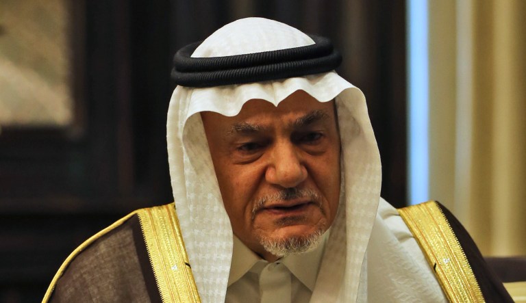 Saudi Prince Turki al-Faisal talks to the Associated Press in Abu Dhabi, United Arab Emirates, on Saturday.