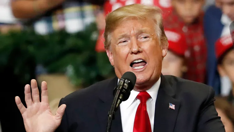 President Trump speaks at a rally.