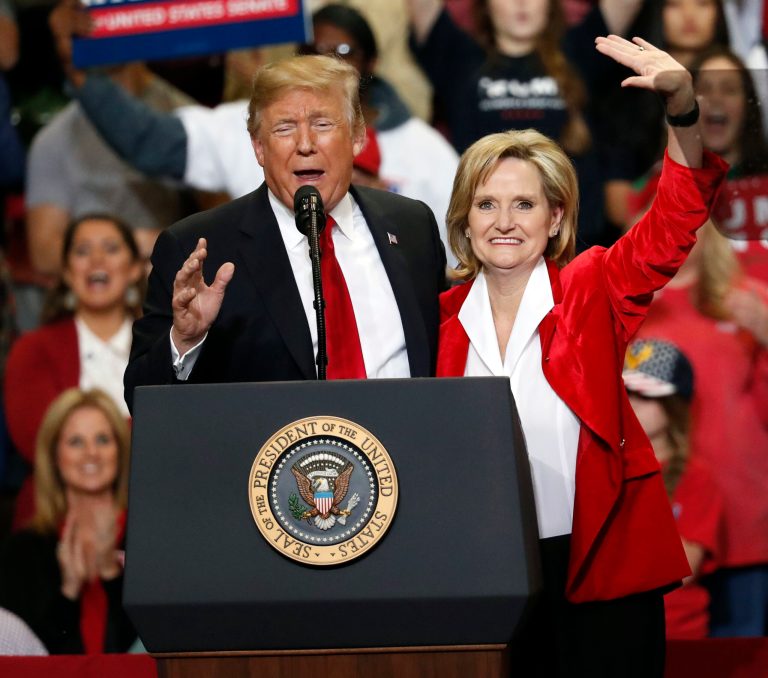 President Trump encourages voters to support appointed Republican U.S. Sen. Cindy Hyde-Smith in a runoff race Tuesday.