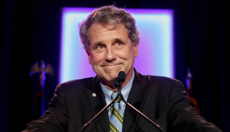 In this Nov. 6, 2018, file photo, Sen. Sherrod Brown, D-Ohio, speaks to supporters after winning re-election during the Democratic election night party in Columbus, Ohio.
