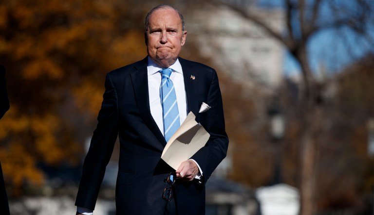 White House chief economic adviser Larry Kudlow arrives to speak with reporters about trade negotiations with China, at the White House, Monday, Dec. 3, 2018, in Washington.