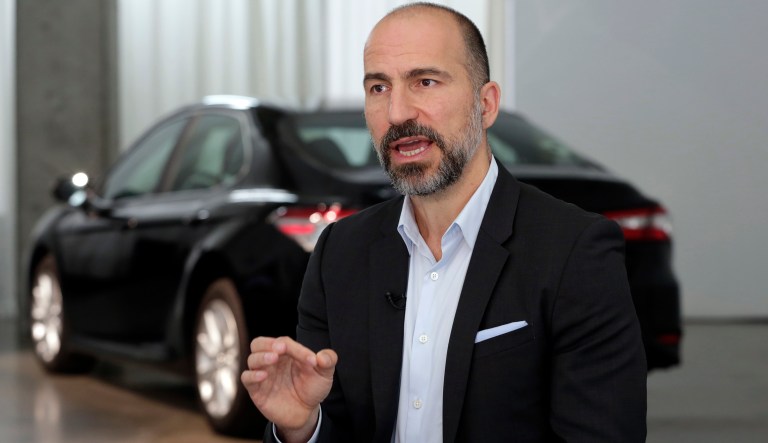 In this Sept. 5, 2018, file, photo, Uber CEO Dara Khosrowshahi speaks during an interview after the company unveiled new features in New York.