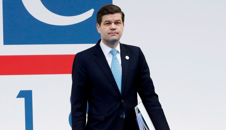 Wess Mitchell, assistant secretary of State for European and Eurasian Affairs, arrives for the 25th Organization for Security and Co-operation in Europe, OSCE, ministerial council meeting, in Milan, Italy.