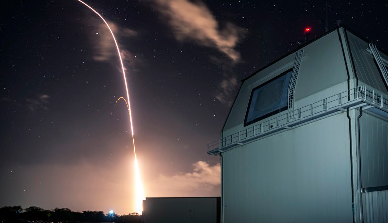 A photo provided by the U.S. Missile Defense Agency shows the launch of the U.S. military's land-based Aegis missile defense testing system, that later intercepted an intermediate range ballistic missile, from the Pacific Missile Range Facility on the island of Kauai in Hawaii.