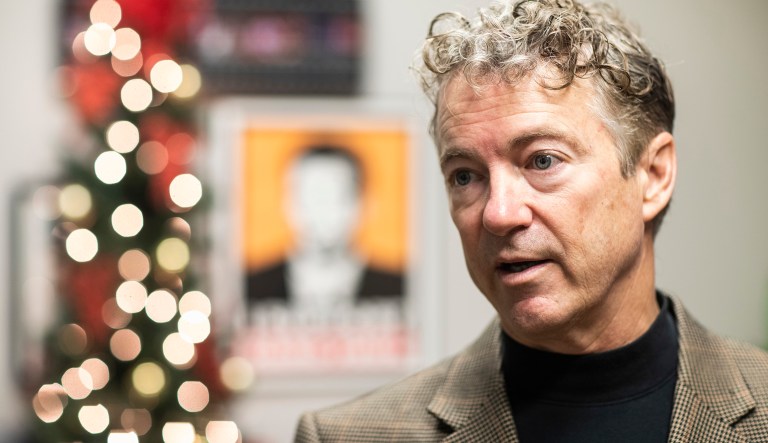 U.S. Sen. Rand Paul, R-Ky.. speaks to members of the media at his office, Friday, Dec. 14, 2018,  in Bowling Green, Ky. 