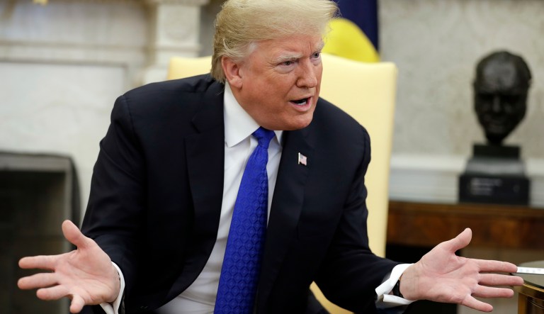 In this Dec. 11, 2018, photo, President Trump meets with Senate Minority Leader Chuck Schumer, D-N.Y., and House Minority Leader Nancy Pelosi, D-Calif., in the Oval Office of the White House in Washington. 