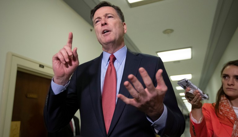 Former FBI Director James Comey speaks to reporters on Capitol Hill Washington, Monday, Dec. 17, 2018, after a second closed-door interview with two Republican-led committees investigating what they say was bias at the Justice Department before the 2016 presidential election. 