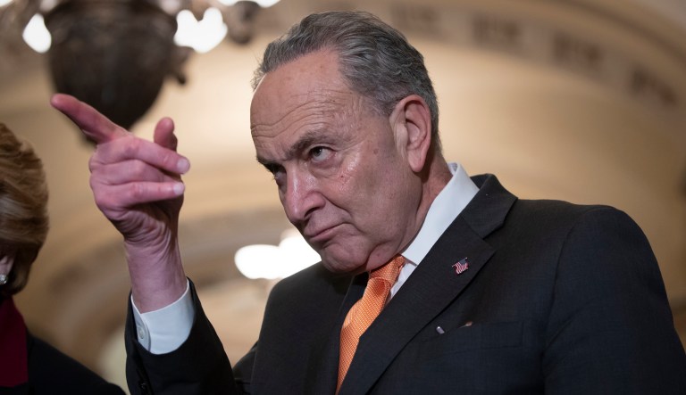 Senate Minority Leader Chuck Schumer, D-N.Y., speaks to reporters about the possibility of a partial government shutdown at the Capitol in Washington, Tuesday, Dec. 18, 2018.