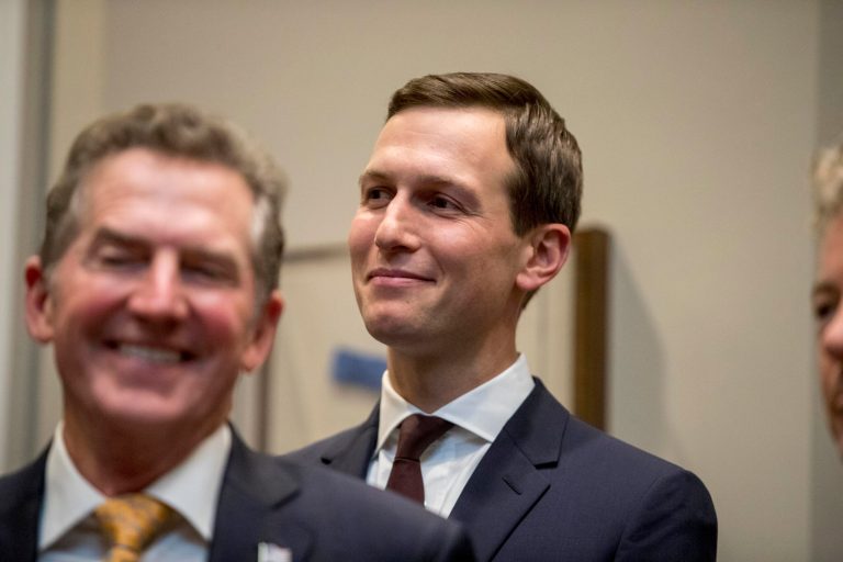 President Donald Trump's White House senior adviser Jared Kushner, right, smiles as former Sen. Jim DeMint of the Heritage Foundation, left, applauds as President Donald Trump recognizes Kushner as he speaks about H. R. 5682, the "First Step Act" in the Roosevelt Room of the White House in Washington in November. Kushner is credited for helping spearhead the bipartisan criminal justice reform bill Trump recently signed into law.