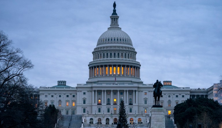 The Capitol is seen under early morning gray skies in Washington, Thursday, Dec. 20, 2018.