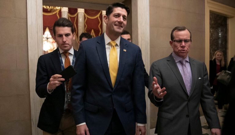 House Speaker Paul Ryan leaves the chamber at the Capitol in Washington, Thursday, Dec. 20, 2018. 