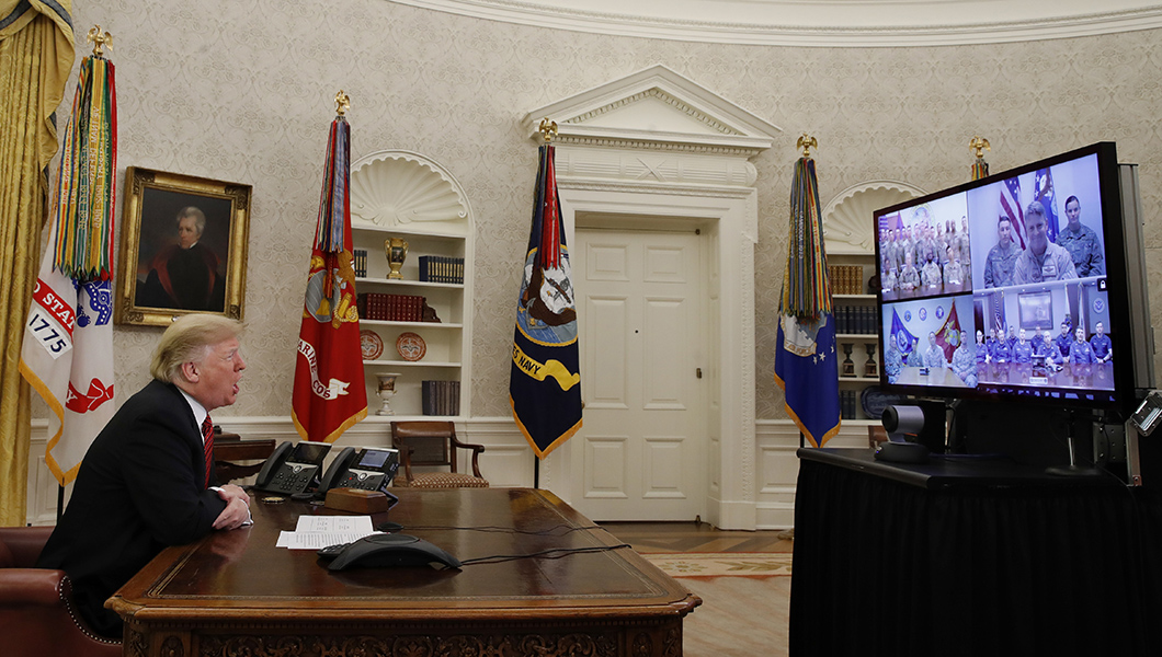 #Resistance attacks Trump for teleconferencing with the troops