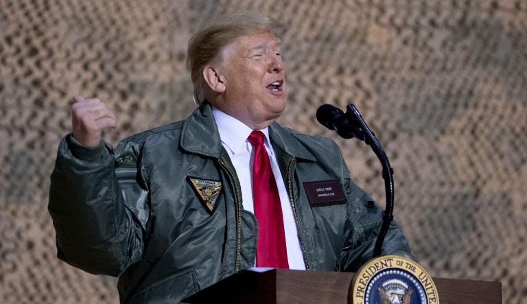 President Trump speaks at a hanger rally at Al Asad Air Base, Iraq, Wednesday, Dec. 26, 2018.