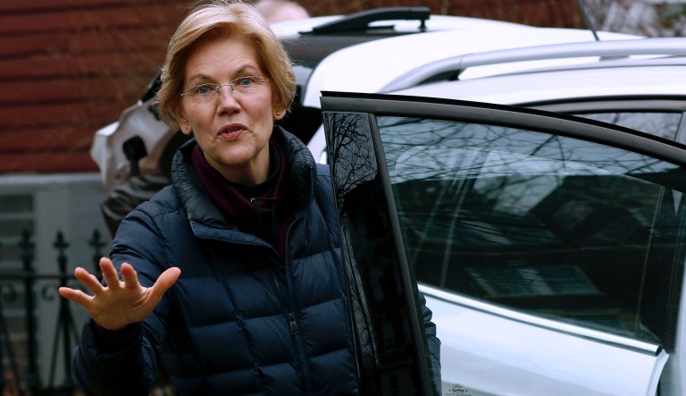 Sen. Elizabeth Warren, D-Mass., gets into her vehicle after speaking outside her home, Monday, Dec. 31, 2018, in Cambridge, Mass., where she confirmed that she is launching an exploratory committee to run for president.