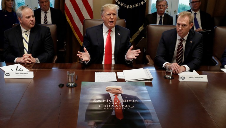 President Trump speaks during a cabinet meeting at the White House.