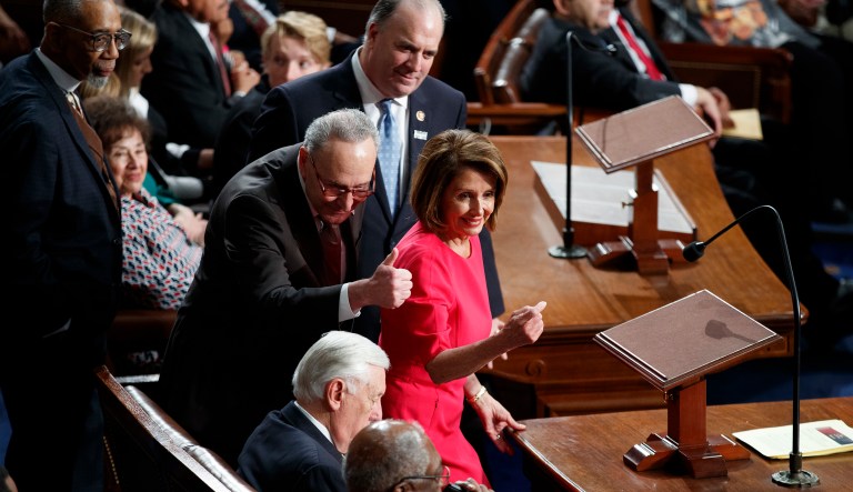 House Democratic Leader Nancy Pelosi of California, who will lead the 116th Congress as speaker of the House, and Senate Minority Leader Sen. Chuck Schumer of N.Y., stand on the House floor at the Capitol in Washington, Thursday, Jan. 3, 2019.