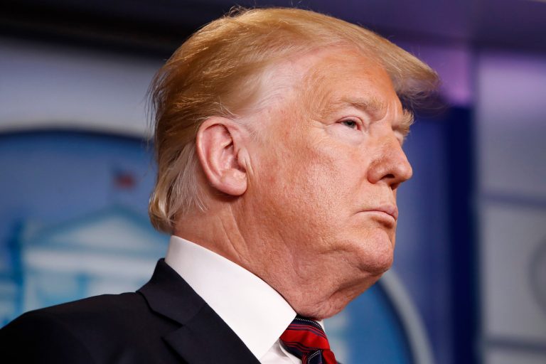 President Donald Trump listens to members of the Border Patrol speak about border security, Thursday Jan. 3, 2019, during a surprise appearance in the briefing room of the White House in Washington. He is expected to face new investigations from House Democrats.